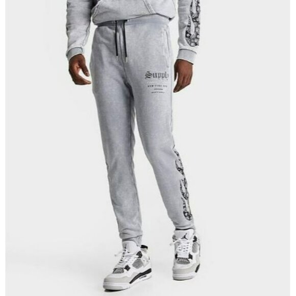 Supply & Demand Brand Acid Flame Graphic gray joggers with flame up leg size XL - Picture 1 of 10